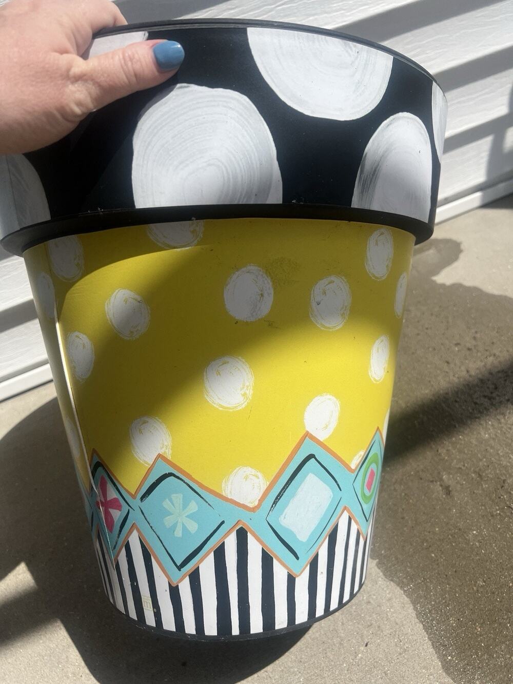 Studio M Art Planter 14” Yellow Polka Dots Black White Sunshine Garden Colorful